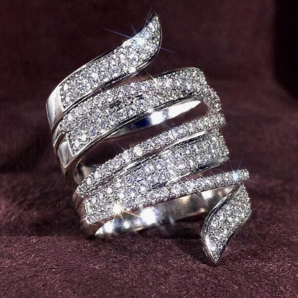 NEW 18k White Gold Diamond Ring Layer Wide Ring Band - Picture 3 of 5